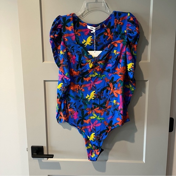 NWT Diane Von Furstenberg DVF Large Erik Top Bodysuit Libellule Medium Deep Blue - Picture 3 of 6